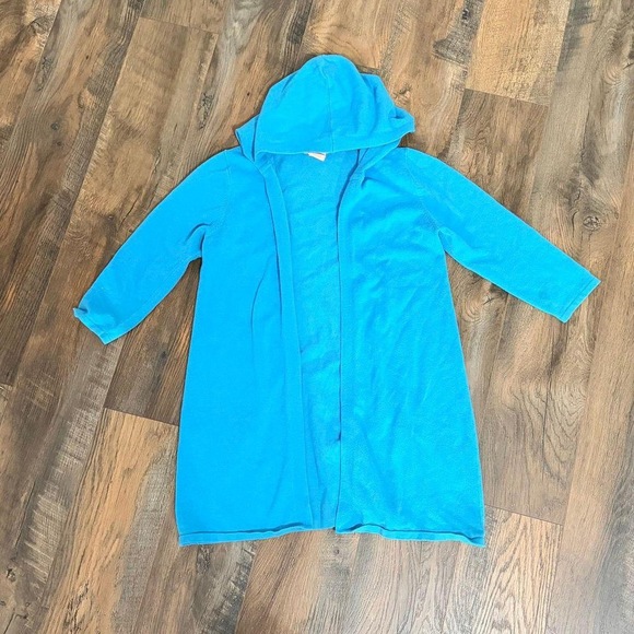Sweet romance Open front hooded 3/4 sleeve cardigan oceanic blue medium - Picture 1 of 4